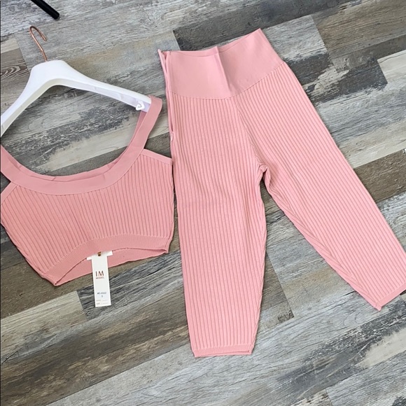 Co-ord set pink rose rib crop top & long shorts brand NWT ribbed stretch pink - Picture 10 of 12